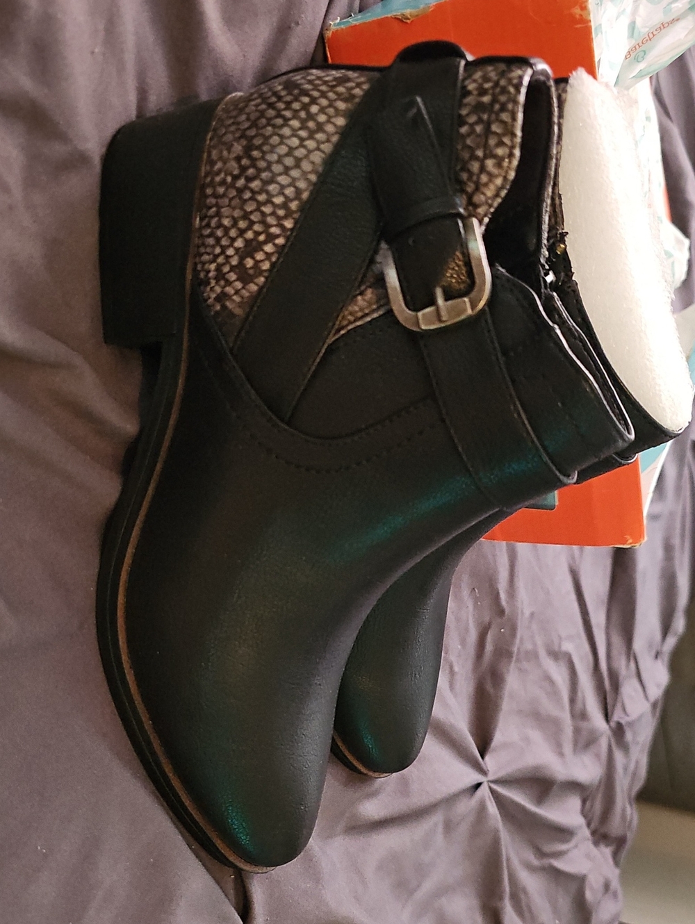 Baretraps Black Women's Ankle Booties with Faux-Snake Accent